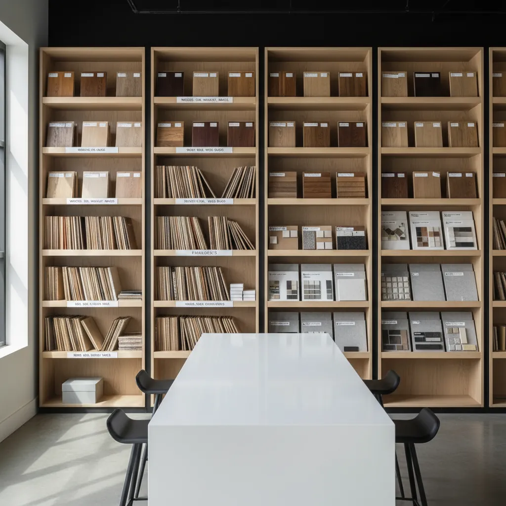 Sistema organizado de muestras en un estudio de interiorismo