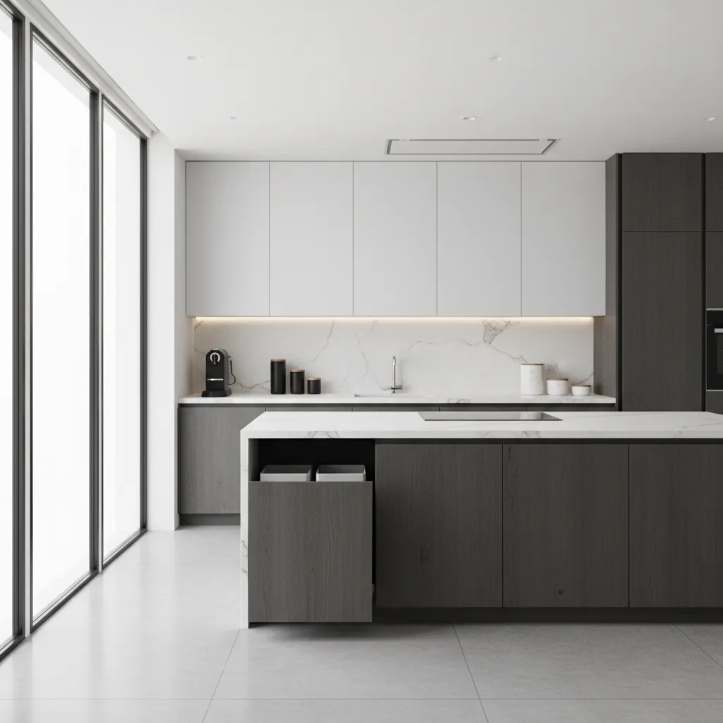 Well organized modern kitchen layout designed for easy cleaning