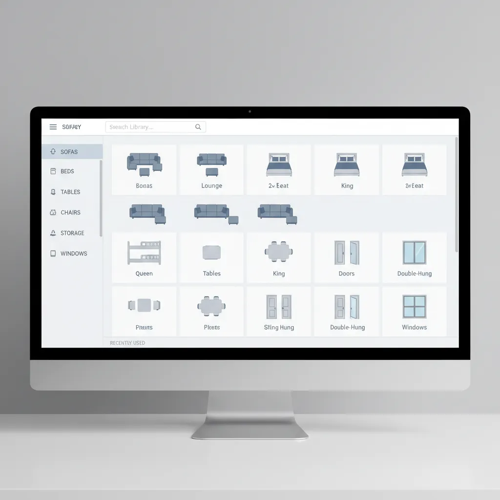 organized digital library of furniture objects for floor plan design