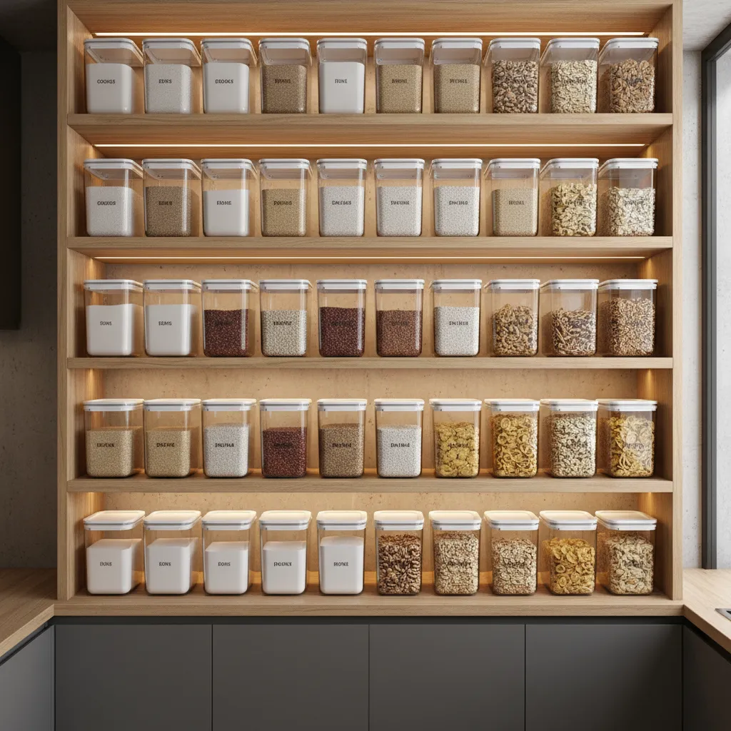 organized pantry with airtight containers preventing pantry insects