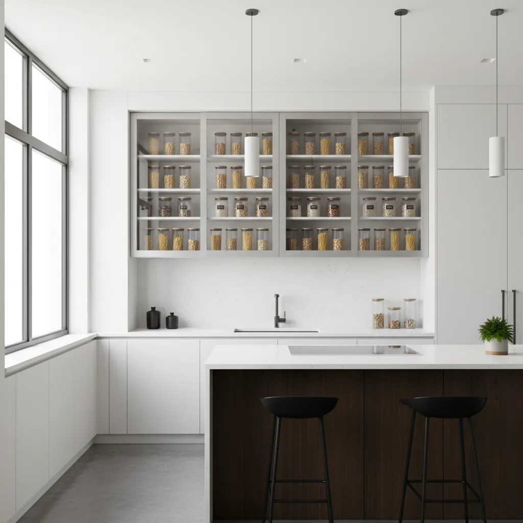 Well organized kitchen storage and sealed food containers preventing fruit fly problems