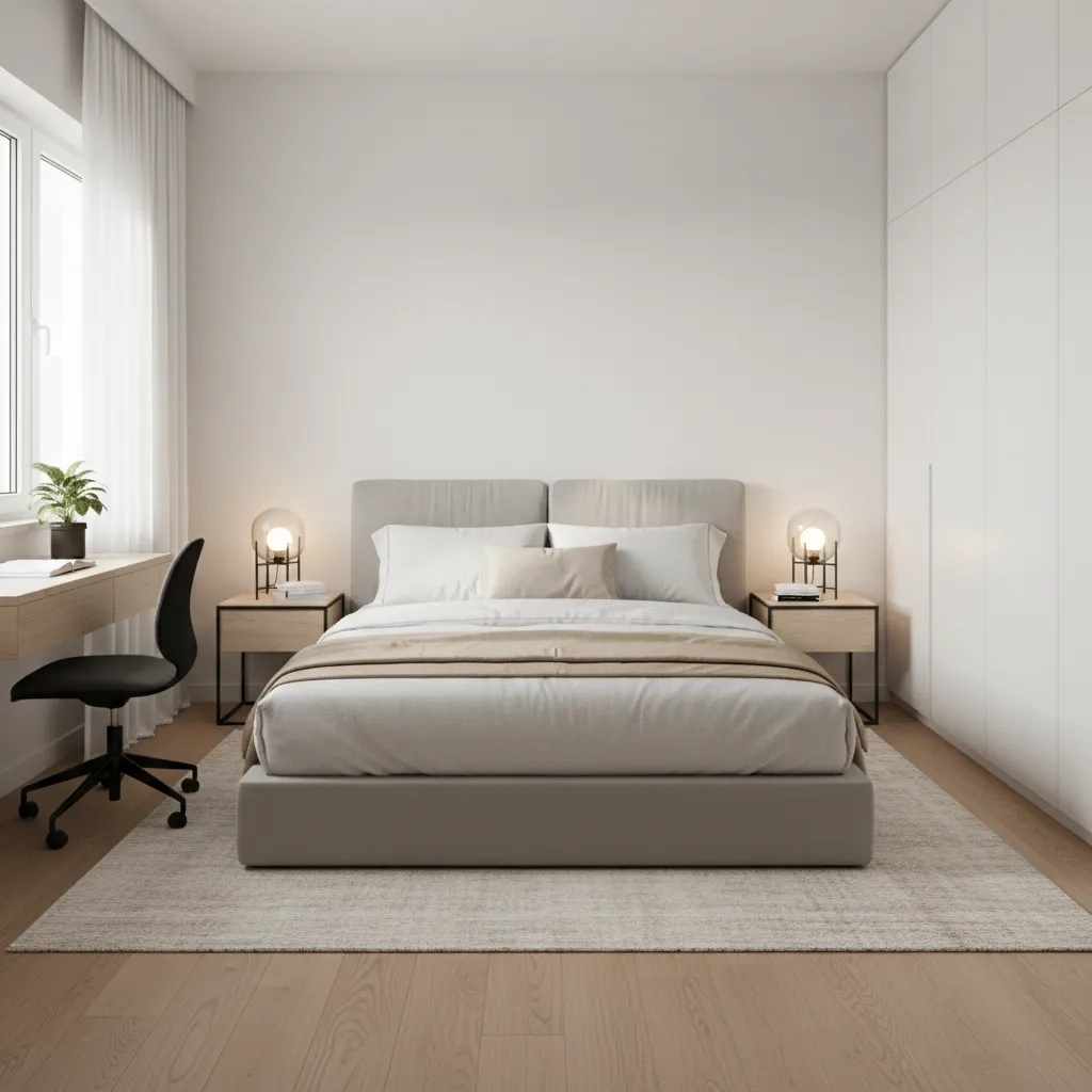 Well organized small bedroom with efficient furniture layout