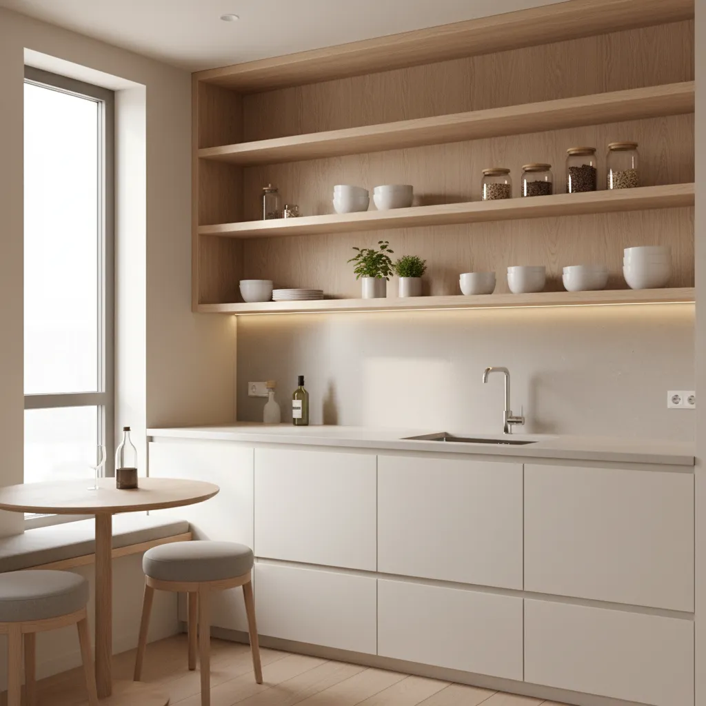 Well organized small kitchen with vertical storage and clutter free countertop
