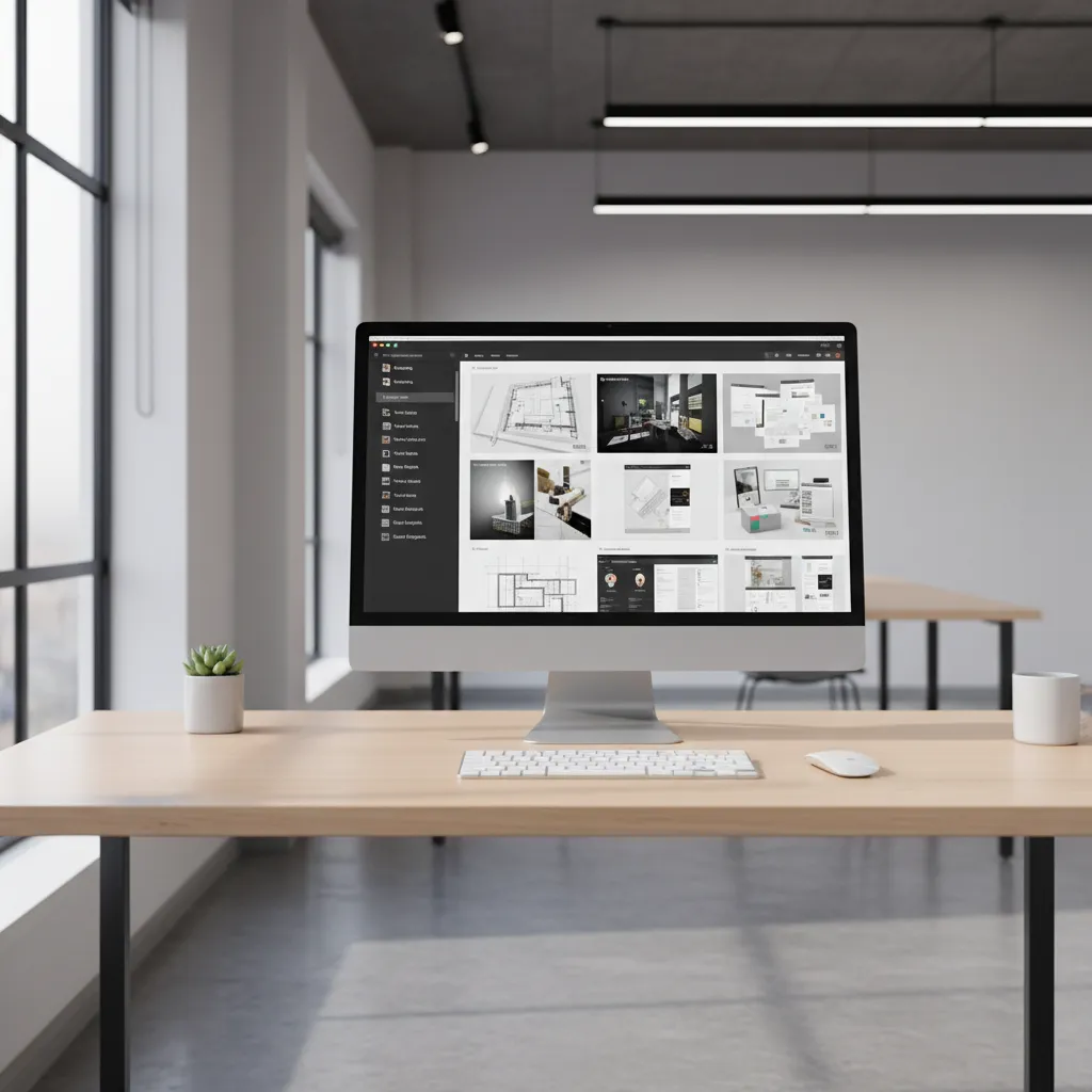 Large screen showing organized categories of digital templates