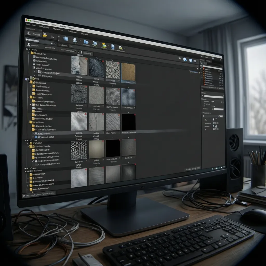 Well organized Unreal Engine asset folders showing textures meshes and materials categories