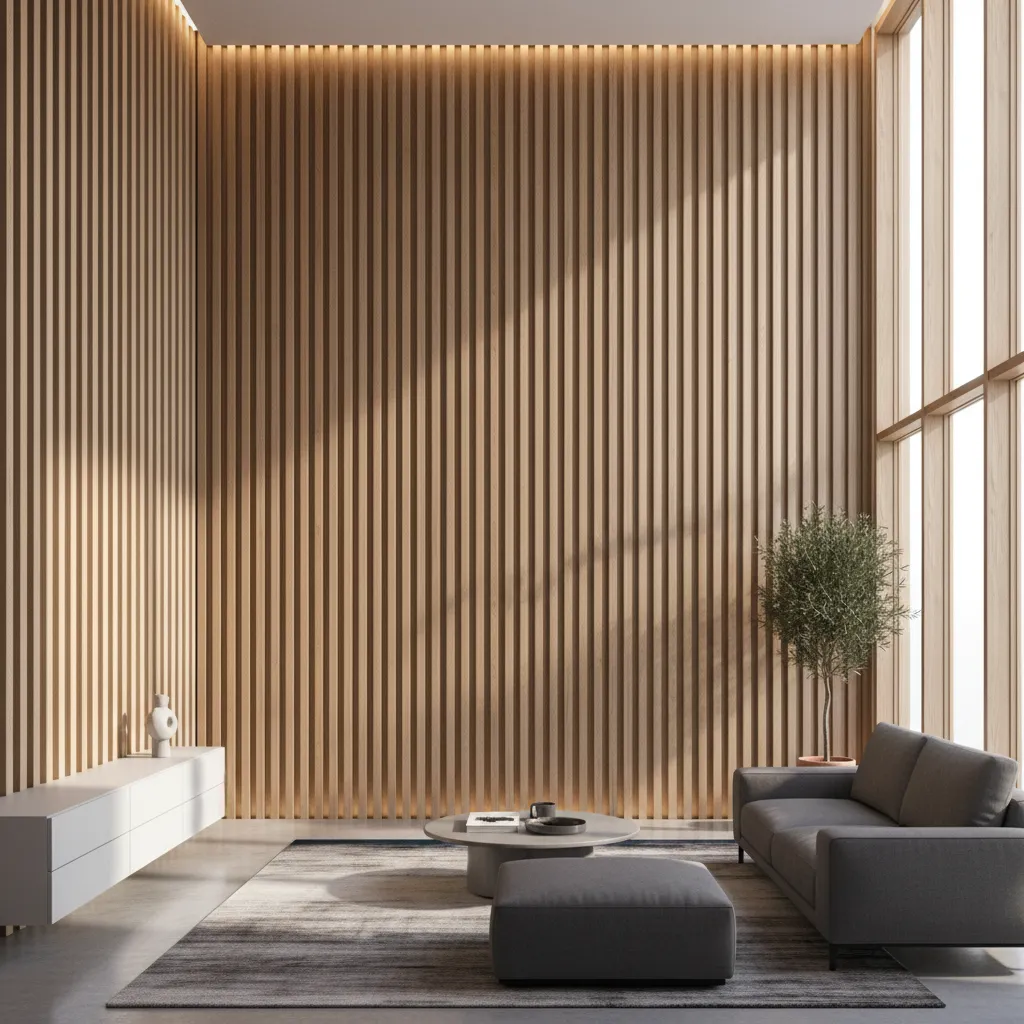 Ejemplo de listones verticales en una pared interior moderna