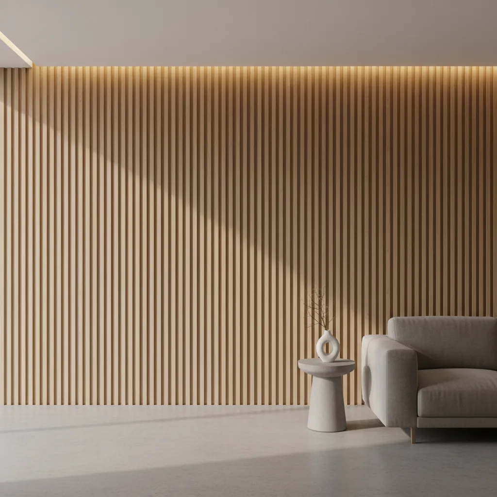 Ejemplo de orientación vertical de listones decorativos en una pared interior