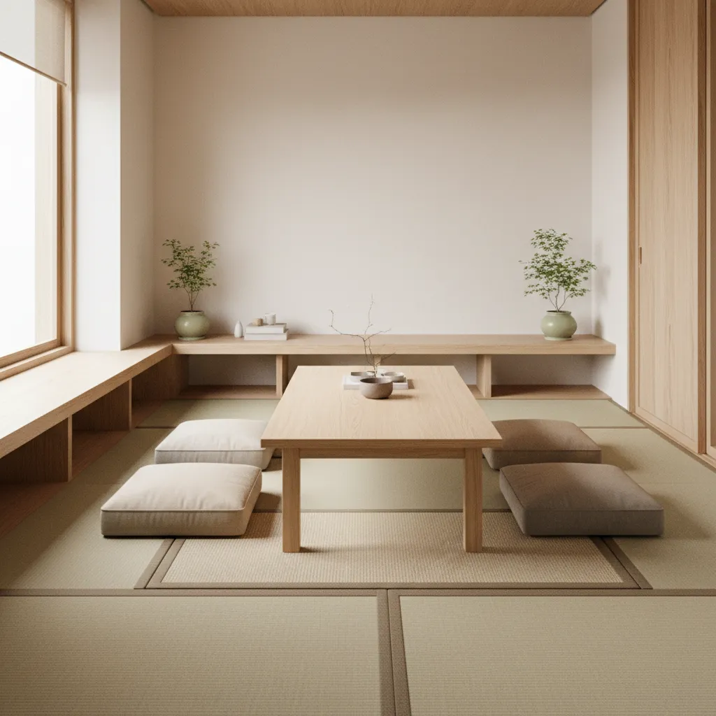 Oriental interior with low tea table and floor seating