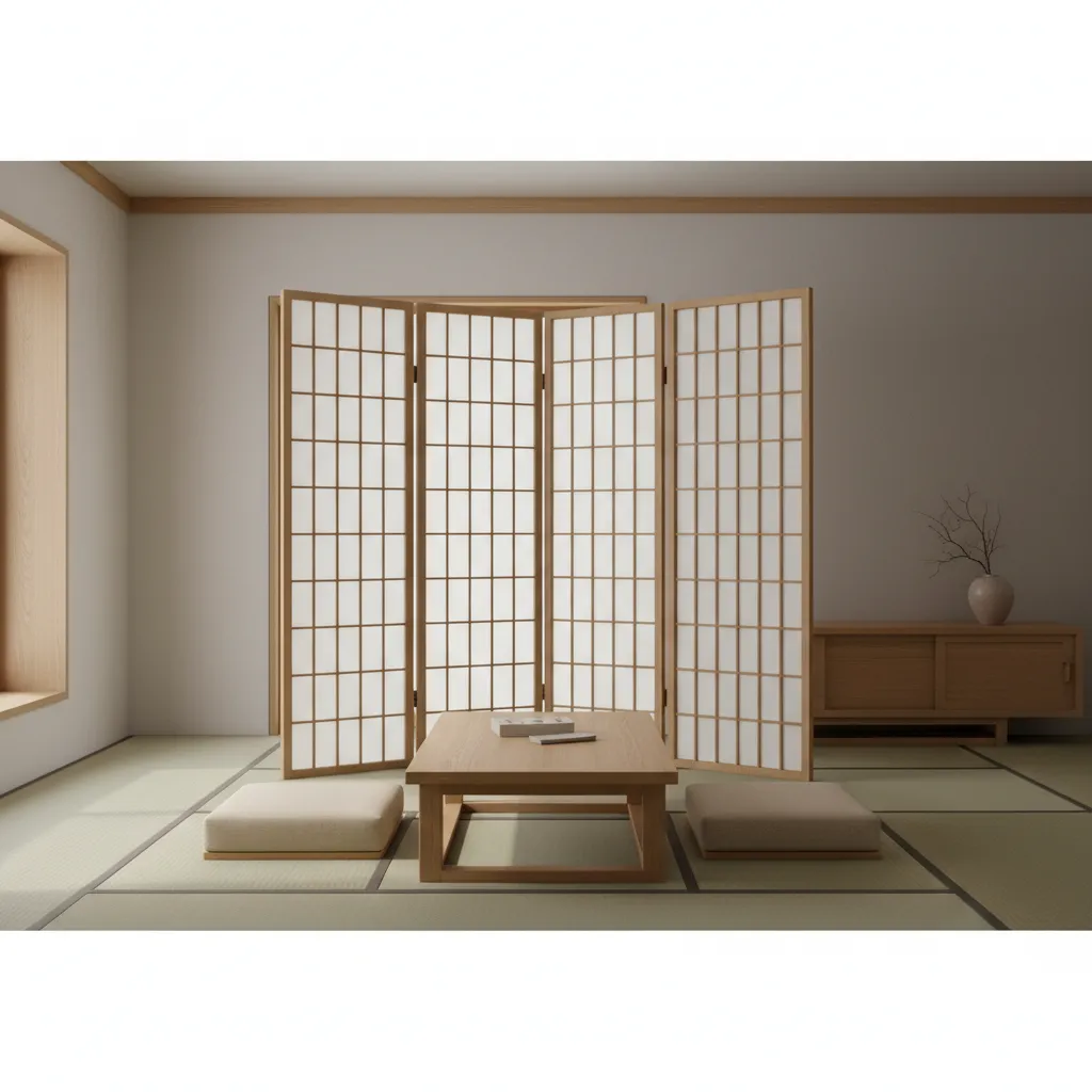 Japanese style folding screen used as room divider