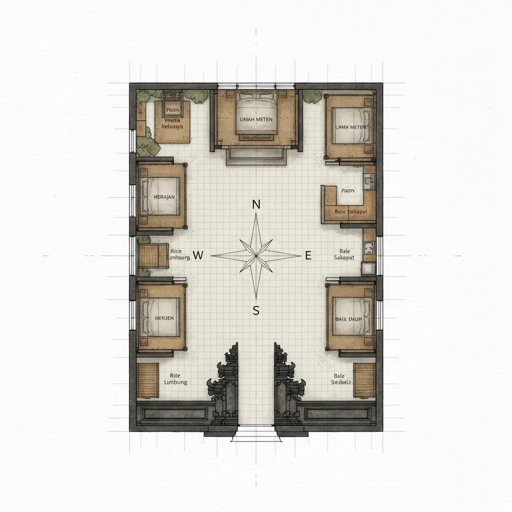 Diagram orientasi arah mata angin pada rumah adat Bali