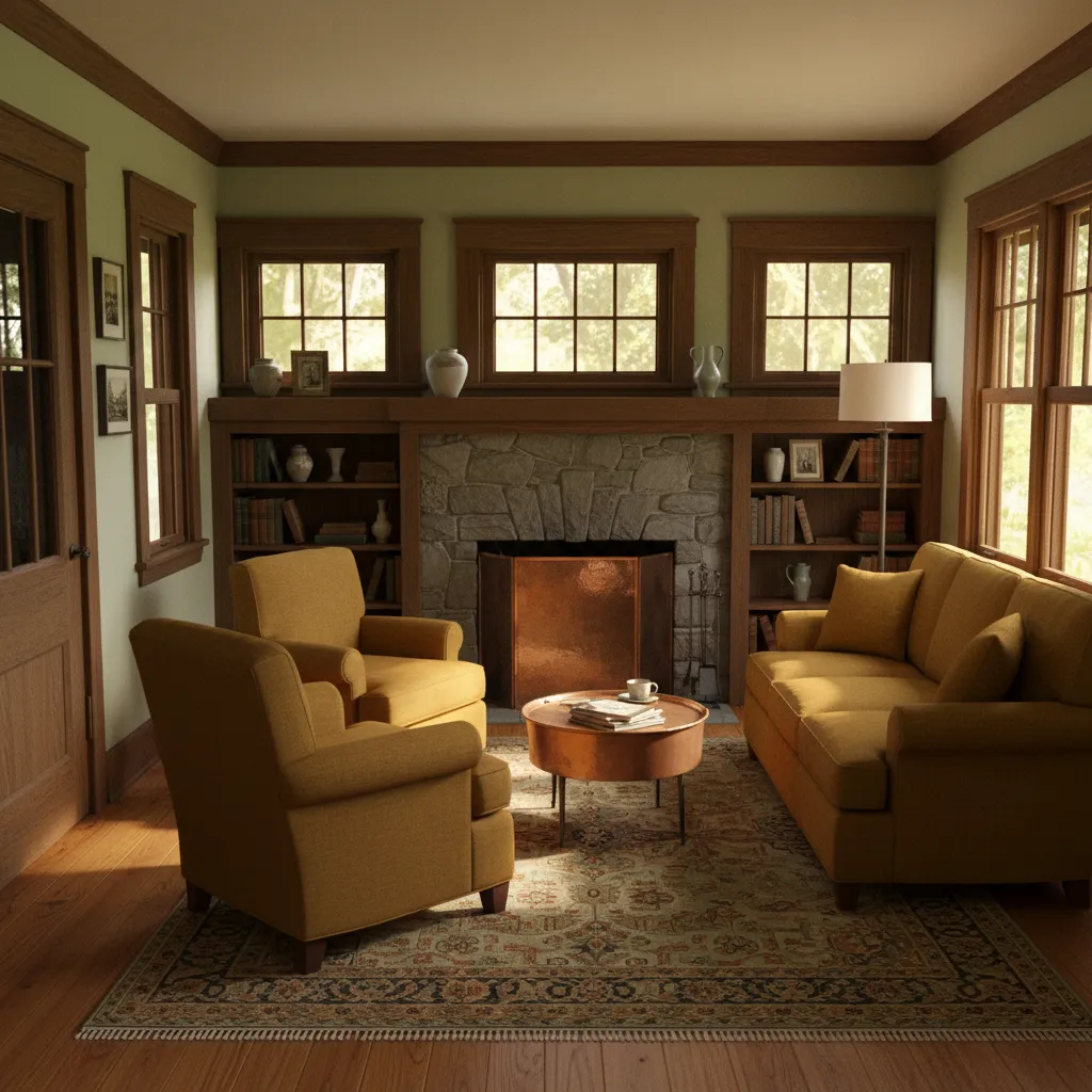 Original 1920s cottage interior with wood trim and built in shelving
