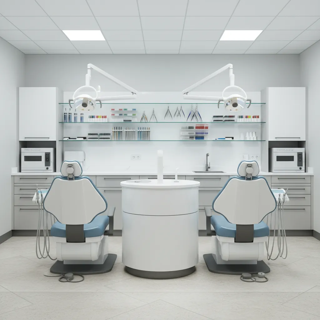 Orthodontic chair island layout inside a small clinic