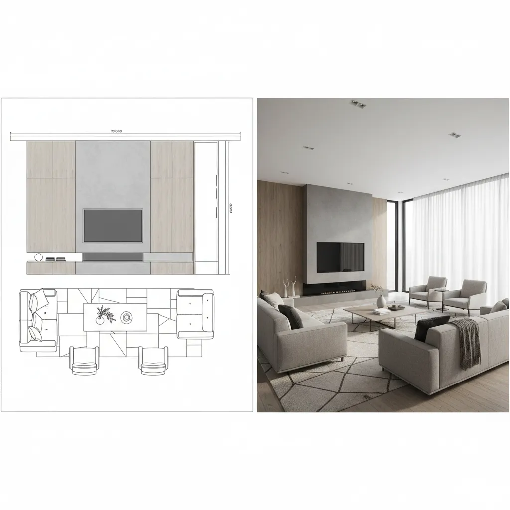 comparison between orthographic and perspective projections in a room layout visualization