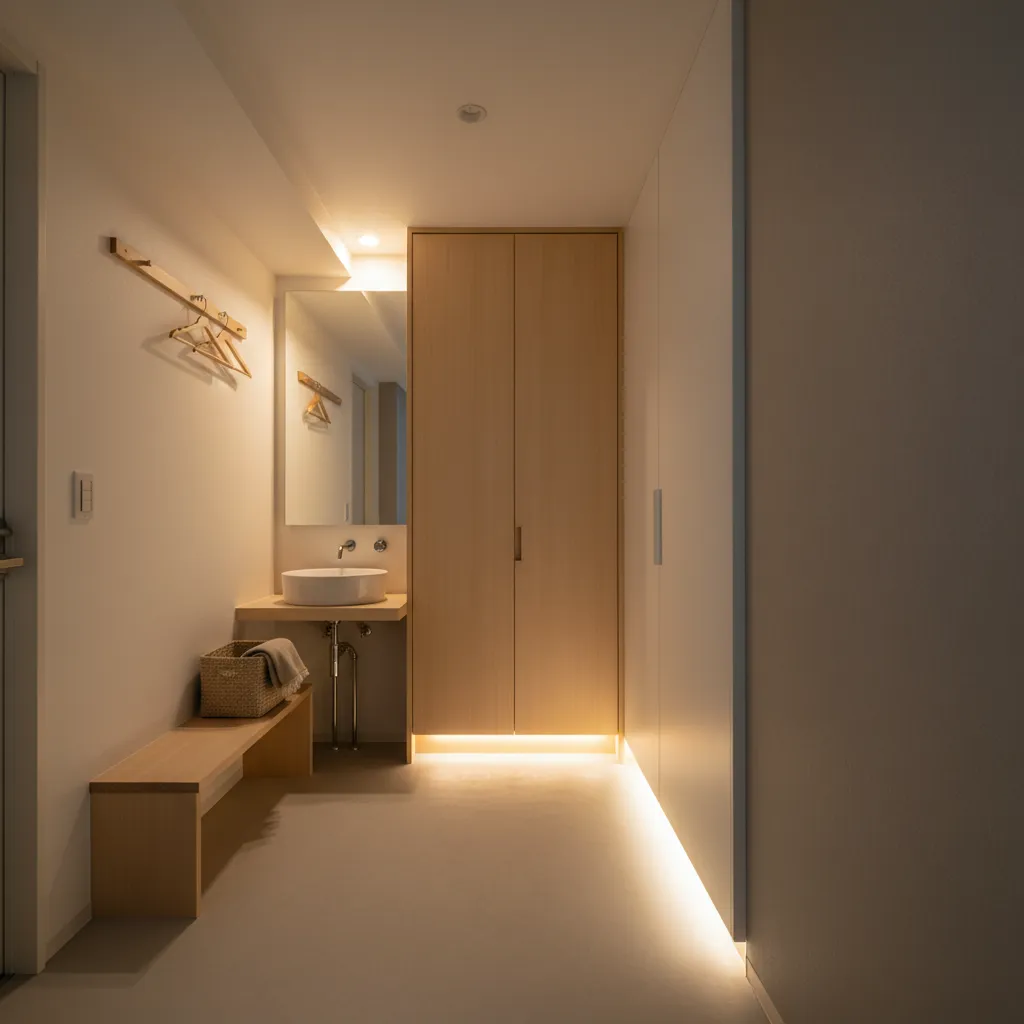 通勤動線を最短化：玄関〜クローゼット〜洗面の三角配置