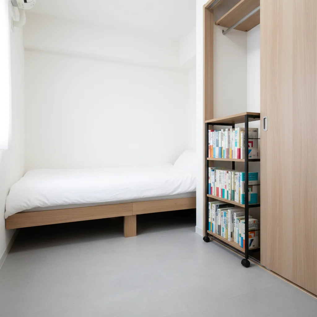 “並べる”より“挟む”：壁厚と床面を守る収納技巧