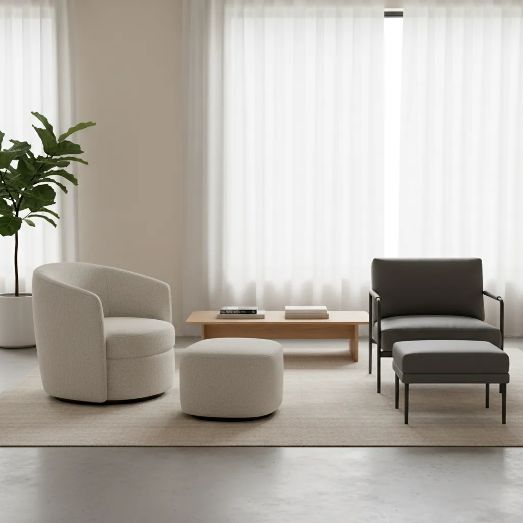 Accent chair showing correct ottoman height relative to seat height