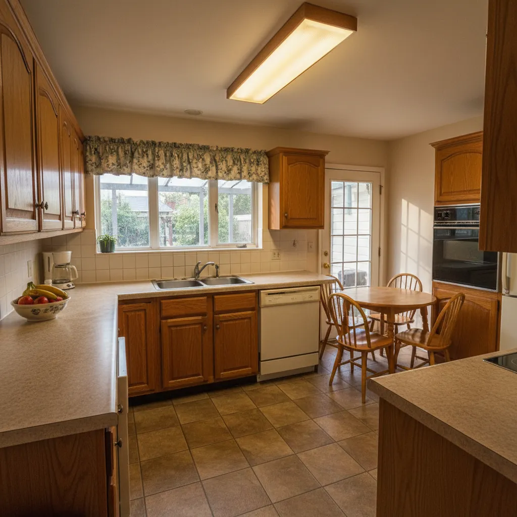 outdated oak kitchen cabinets before budget makeover