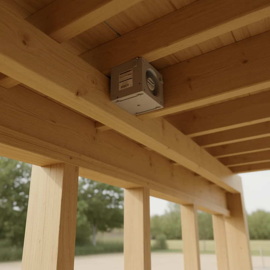 Fan rated electrical box mounted to ceiling joist for outdoor ceiling fan