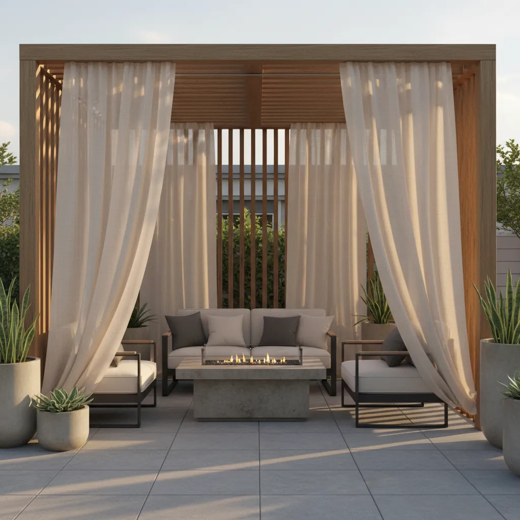 light outdoor curtains used as patio privacy divider