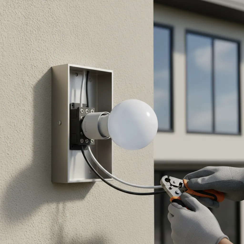 Checking wiring inside outdoor wall light fixture