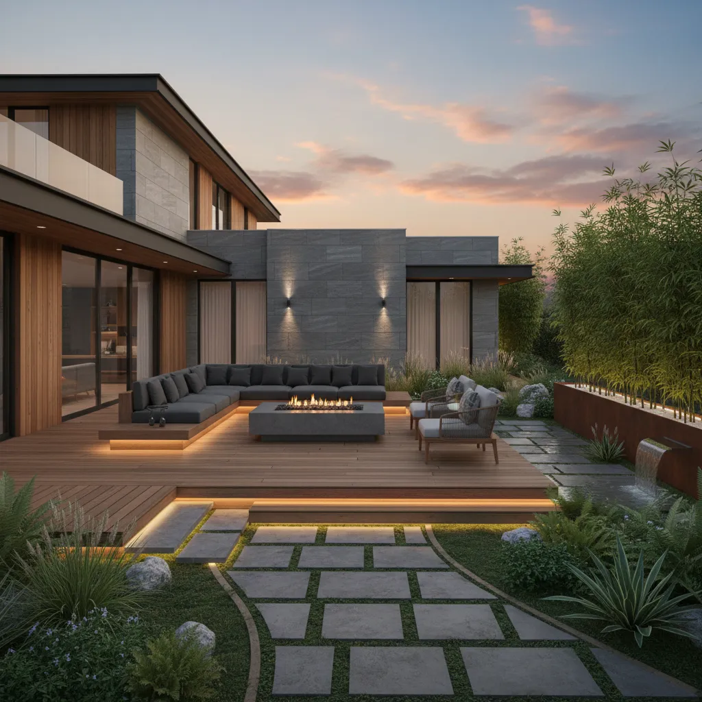 3D outdoor patio and garden design visualization created with home design software
