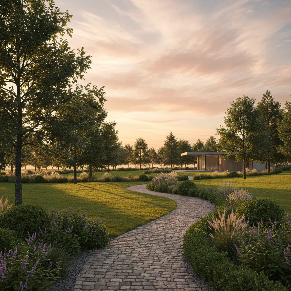 Outdoor 3D scene with proper sun angle and natural tree shadows