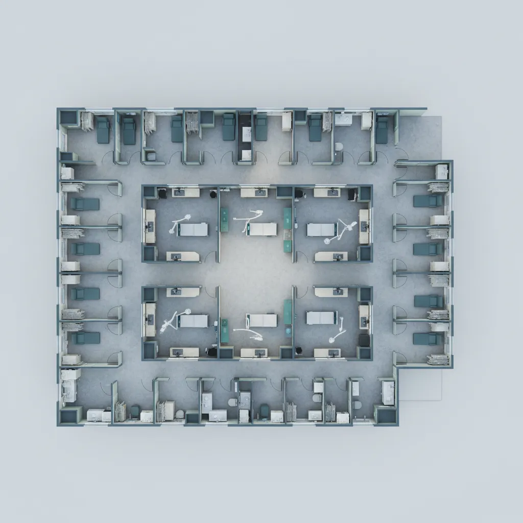 outpatient medical center floor layout showing procedure and recovery zones
