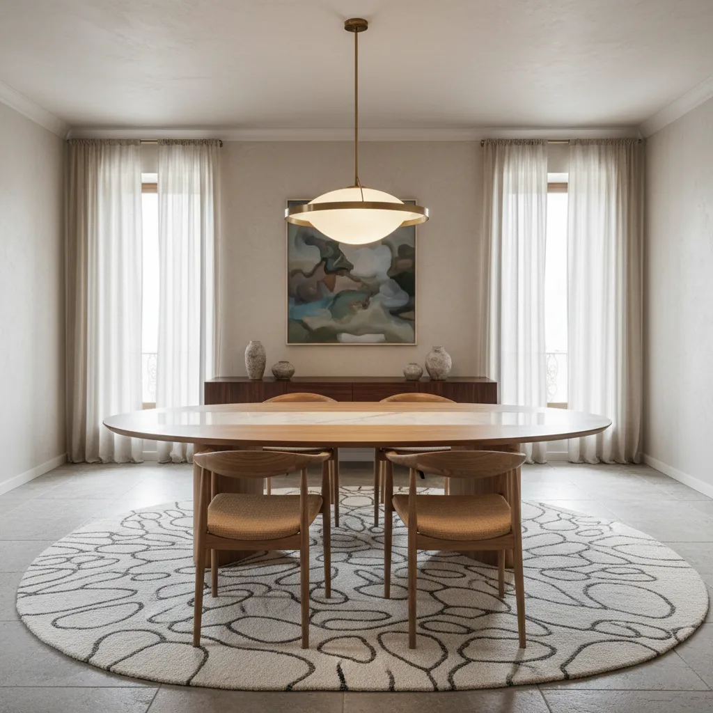 Mesa de comedor ovalada en un comedor de estilo contemporáneo