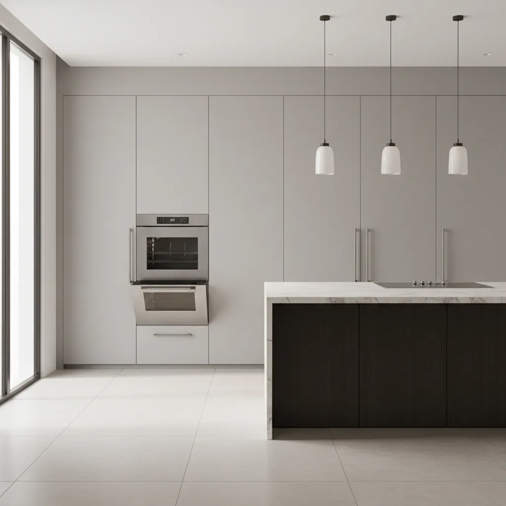 Kitchen layout demonstrating oven door opening clearance space