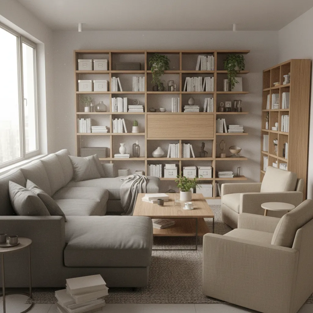 Overcrowded small apartment living room filled with too much furniture