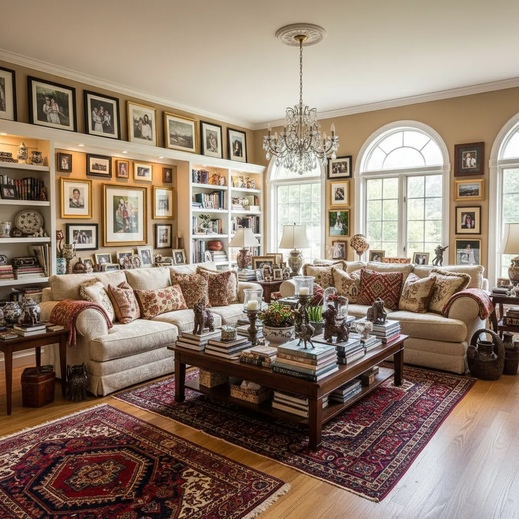 Overdecorated living room with too many decorative items reducing visual space
