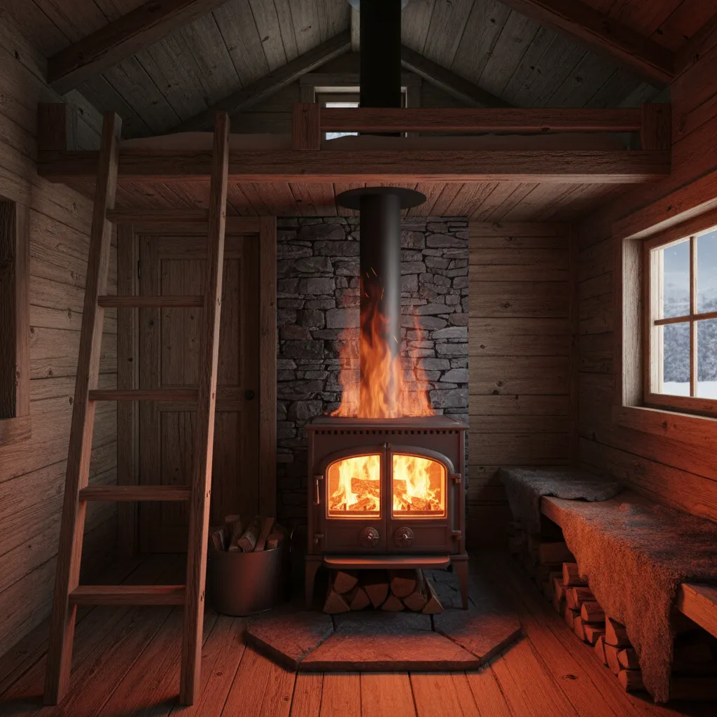 Small room with wood stove producing intense heat
