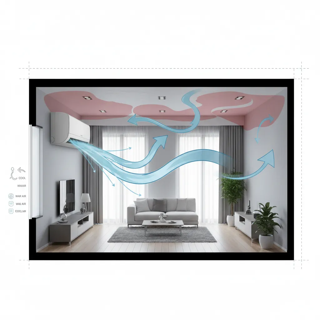 diagram showing oversized air conditioner cooling room unevenly