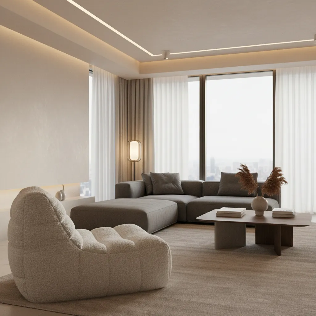 Oversized bean bag lounge seating in a contemporary living room