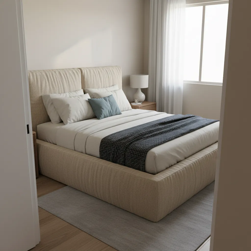 oversized bed frame taking too much space in small bedroom