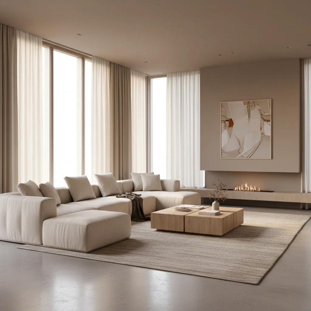 Large living room featuring oversized sectional sofa and big coffee table