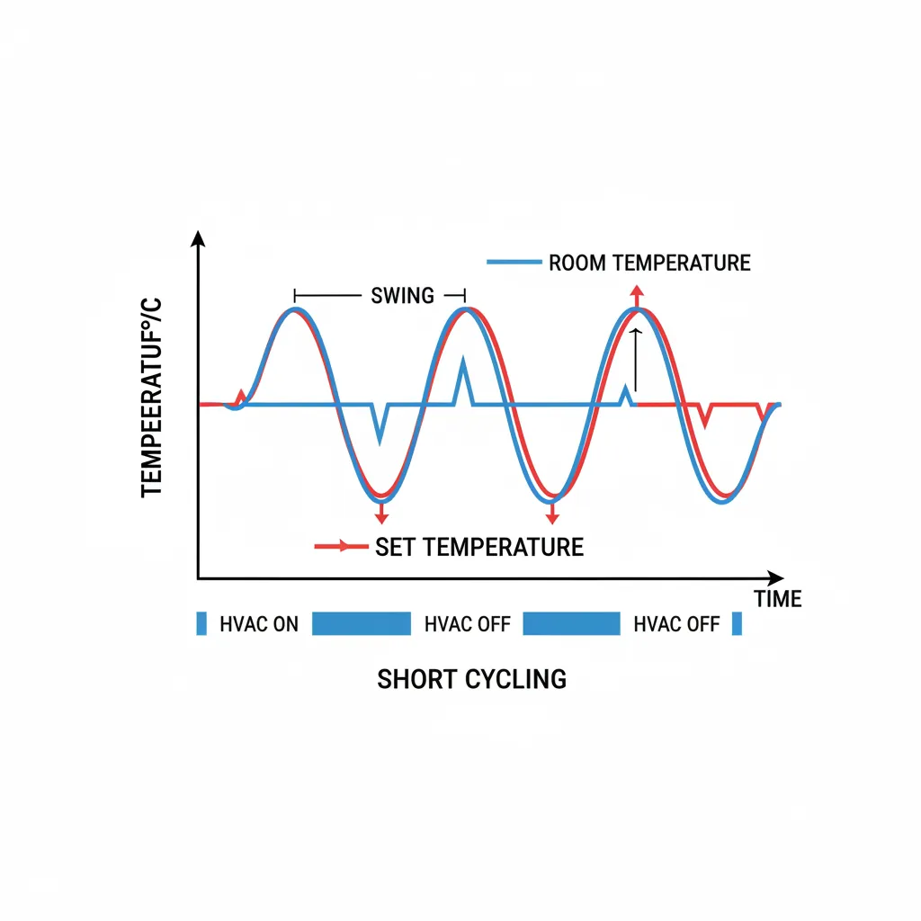 Diagram showing oversized heat pump short cycling temperature pattern