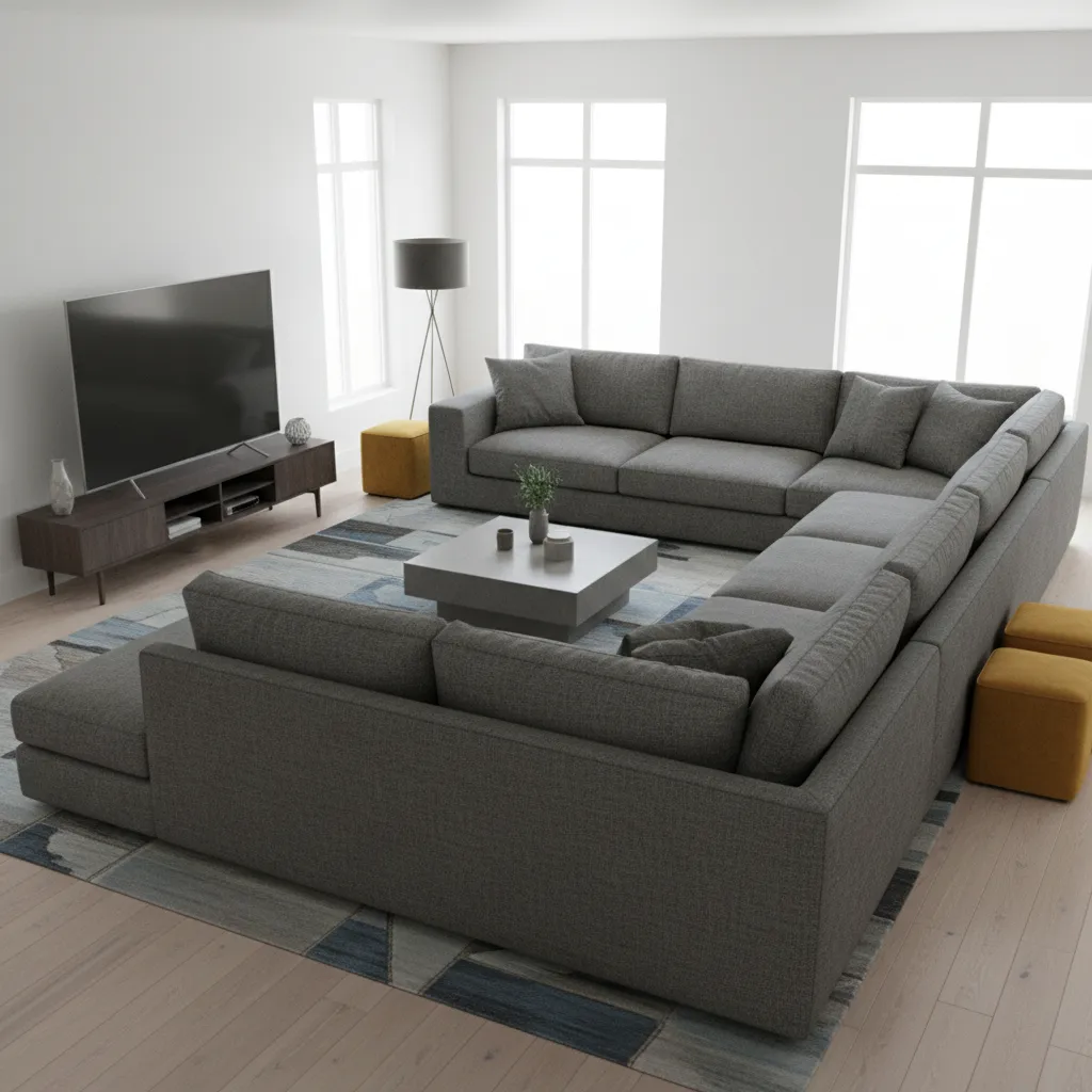 oversized sectional dominating a small living room layout