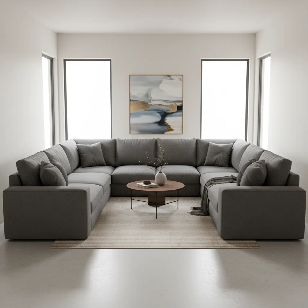 oversized sectional sofa filling a small 10x10 living room