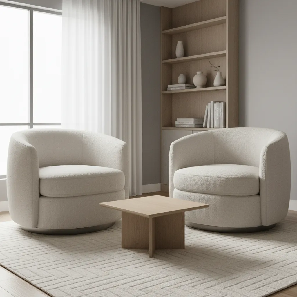 Oversized swivel chairs overwhelming a small living room layout