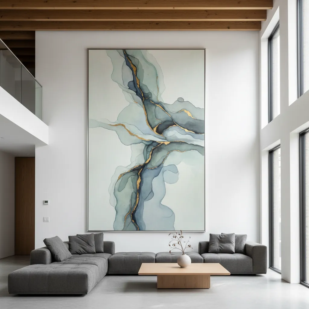 Large vertical artwork used on a long wall for better visual scale