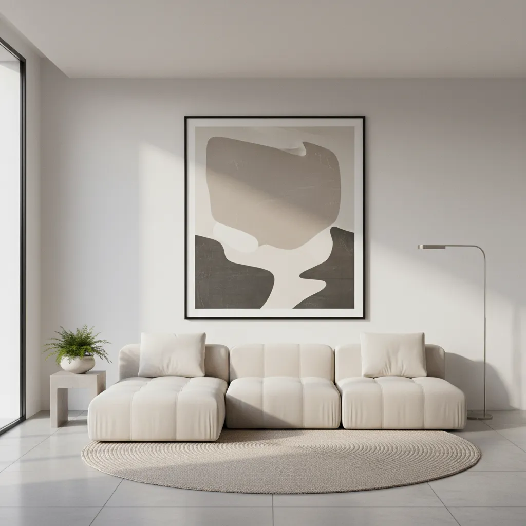 living room wall with oversized artwork creating focal point