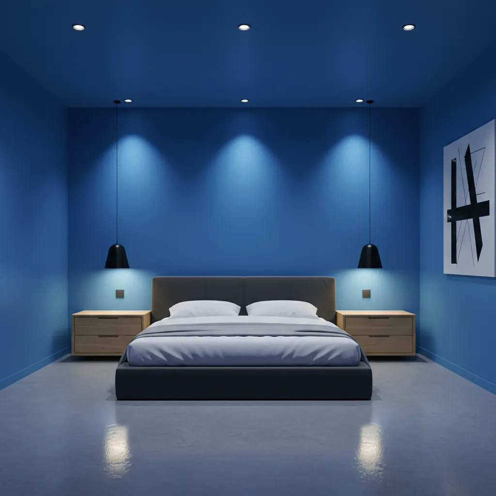 Bedroom with overly saturated wall color creating visual tension