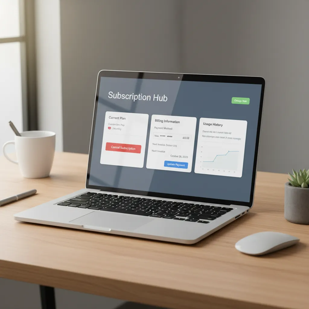 subscription management portal on laptop showing cancel or manage billing options