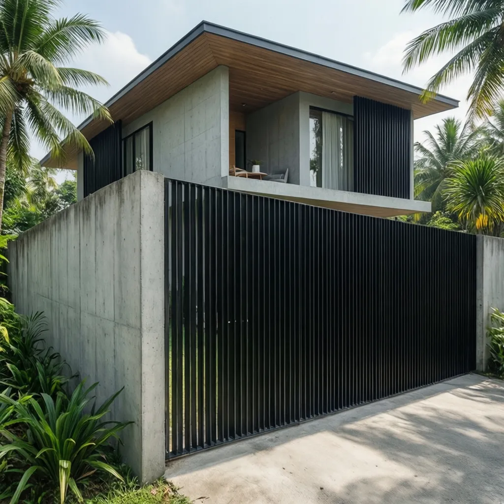 Pagar rumah minimalis kombinasi beton dan besi