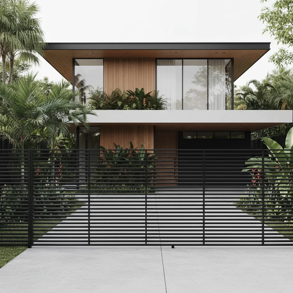 Pagar rumah minimalis dengan desain garis horizontal