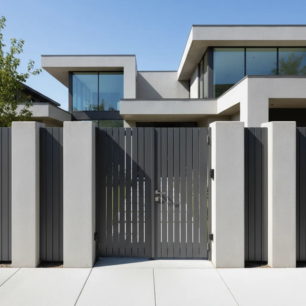 Pagar rumah kombinasi beton dan besi modern