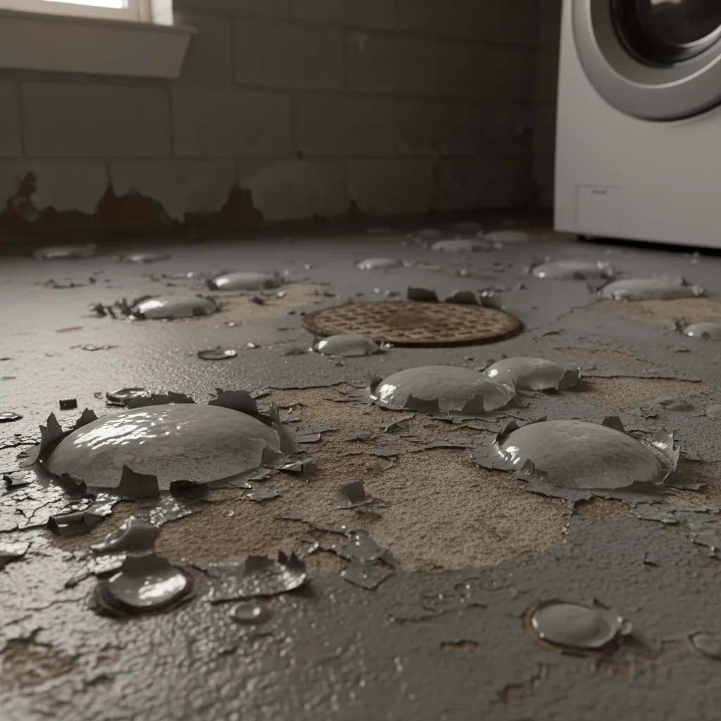 close up of bubbling paint caused by moisture under floor coating