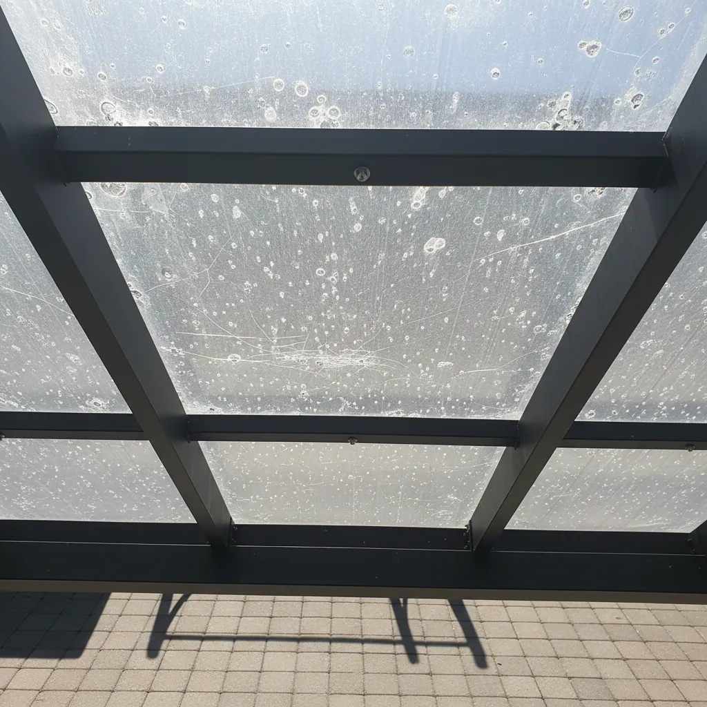 Bubbling paint on polycarbonate roof panels caused by sun heat