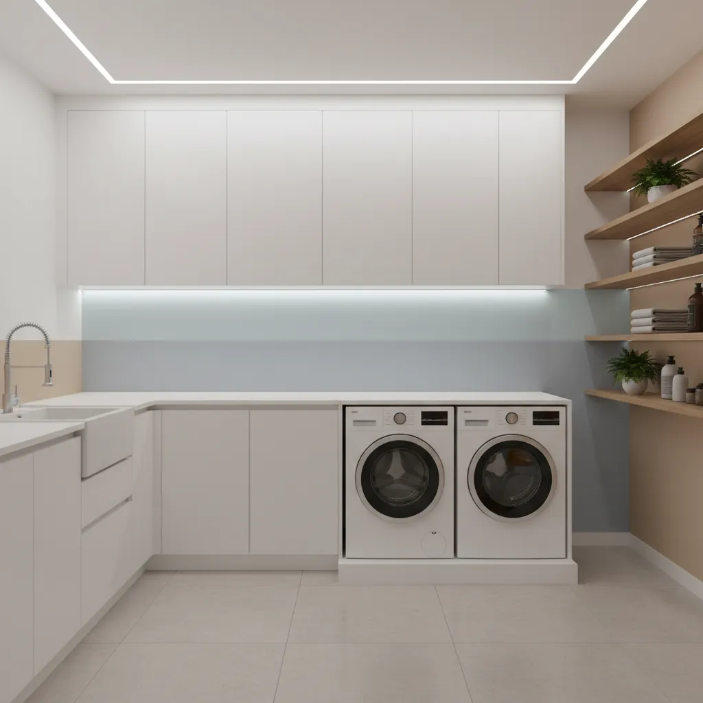 Laundry room wall comparison showing white gray blue and beige paint colors